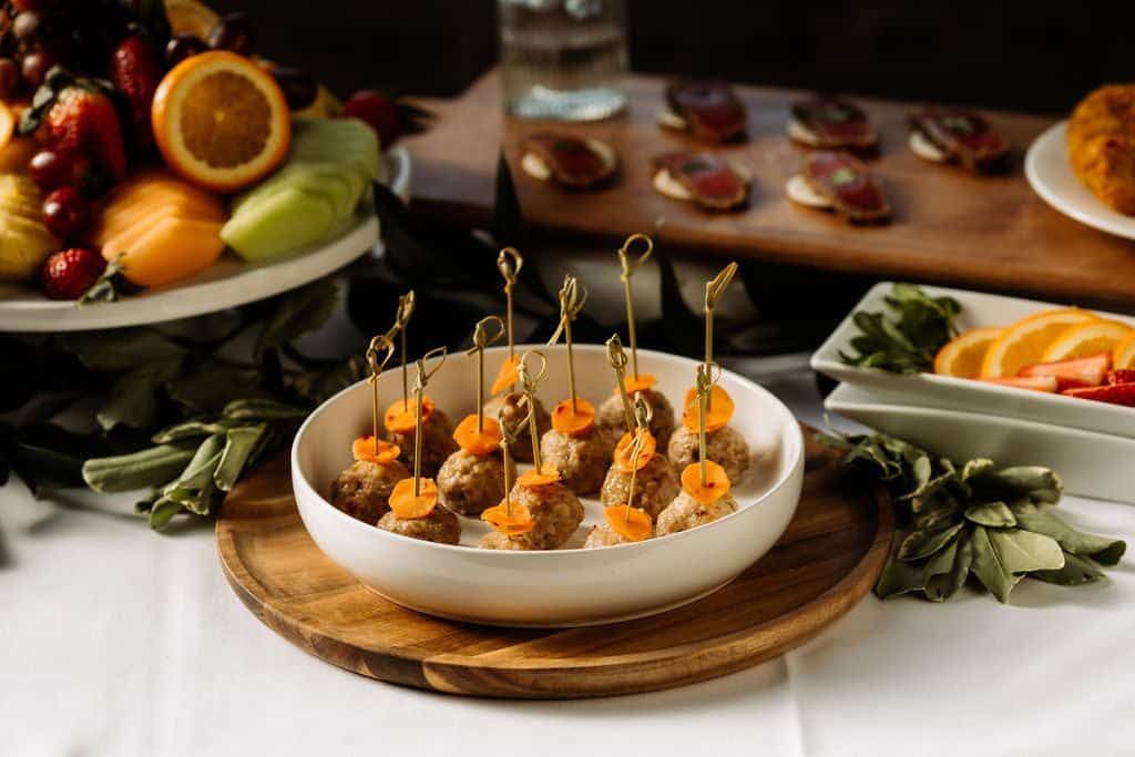 Catering dishes on a table