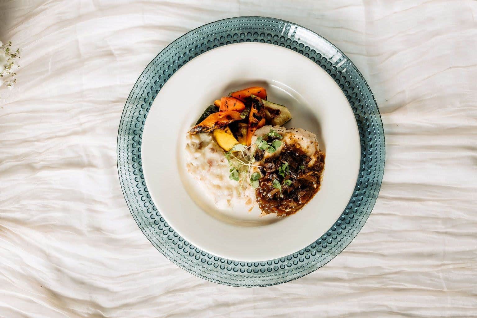 Plate with catered food